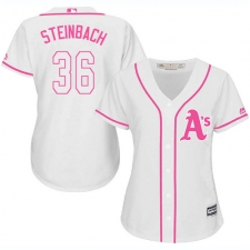 Women's Majestic Oakland Athletics #36 Terry Steinbach Authentic White Fashion Cool Base MLB Jersey