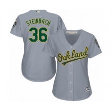 Women's Oakland Athletics #36 Terry Steinbach Authentic Grey Road Cool Base Baseball Jersey