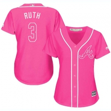 Women's Majestic Atlanta Braves #3 Babe Ruth Authentic Pink Fashion Cool Base MLB Jersey