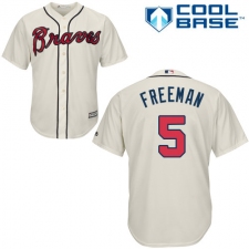 Men's Majestic Atlanta Braves #5 Freddie Freeman Replica Cream Alternate 2 Cool Base MLB Jersey