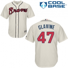 Youth Majestic Atlanta Braves #47 Tom Glavine Authentic Cream Alternate 2 Cool Base MLB Jersey