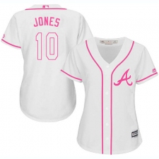 Women's Majestic Atlanta Braves #10 Chipper Jones Replica White Fashion Cool Base MLB Jersey