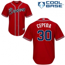 Youth Majestic Atlanta Braves #30 Orlando Cepeda Authentic Red Alternate Cool Base MLB Jersey