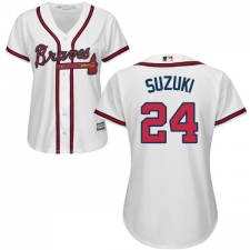 Women's Majestic Atlanta Braves #24 Kurt Suzuki Authentic White Home Cool Base MLB Jersey