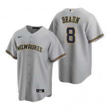 Men's Nike Milwaukee Brewers #8 Ryan Braun Gray Road Stitched Baseball Jersey