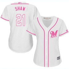 Women's Majestic Milwaukee Brewers #21 Travis Shaw Authentic White Fashion Cool Base MLB Jersey
