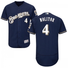 Men's Majestic Milwaukee Brewers #4 Paul Molitor Navy Blue Alternate Flex Base Authentic Collection MLB Jersey