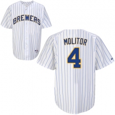 Men's Majestic Milwaukee Brewers #4 Paul Molitor Replica White (blue strip) MLB Jersey