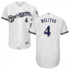 Men's Majestic Milwaukee Brewers #4 Paul Molitor White Alternate Flex Base Authentic Collection MLB Jersey