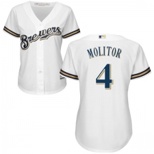 Women's Majestic Milwaukee Brewers #4 Paul Molitor Authentic White Home Cool Base MLB Jersey