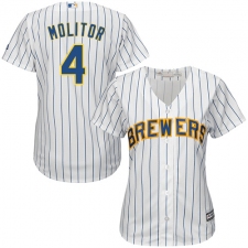 Women's Majestic Milwaukee Brewers #4 Paul Molitor Replica White Alternate Cool Base MLB Jersey