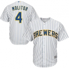 Youth Majestic Milwaukee Brewers #4 Paul Molitor Replica White Alternate Cool Base MLB Jersey