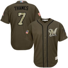 Youth Majestic Milwaukee Brewers #7 Eric Thames Replica Green Salute to Service MLB Jersey