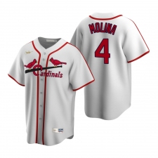 Men's Nike St. Louis Cardinals #4 Yadier Molina White Cooperstown Collection Home Stitched Baseball Jersey