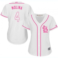 Women's Majestic St. Louis Cardinals #4 Yadier Molina Replica White Fashion MLB Jersey