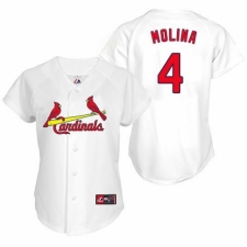Women's Majestic St. Louis Cardinals #4 Yadier Molina Replica White MLB Jersey