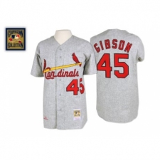 Men's Mitchell and Ness 1967 St. Louis Cardinals #45 Bob Gibson Authentic Grey Throwback MLB Jersey