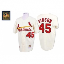 Men's Mitchell and Ness St. Louis Cardinals #45 Bob Gibson Authentic Cream Throwback MLB Jersey