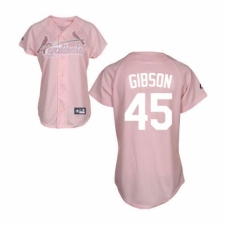 Women's Majestic St. Louis Cardinals #45 Bob Gibson Authentic Pink Fashion MLB Jersey