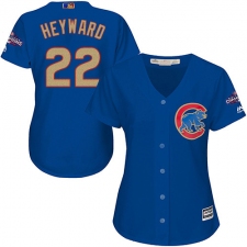 Women's Majestic Chicago Cubs #22 Jason Heyward Authentic Royal Blue 2017 Gold Champion MLB Jersey
