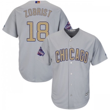 Women's Majestic Chicago Cubs #18 Ben Zobrist Authentic Gray 2017 Gold Champion MLB Jersey