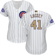 Women's Majestic Chicago Cubs #41 John Lackey Authentic White 2017 Gold Program MLB Jersey