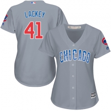 Women's Majestic Chicago Cubs #41 John Lackey Replica Grey Road MLB Jersey