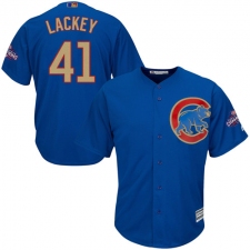Youth Majestic Chicago Cubs #41 John Lackey Authentic Royal Blue 2017 Gold Champion Cool Base MLB Jersey