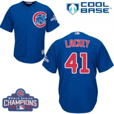 Youth Majestic Chicago Cubs #41 John Lackey Authentic Royal Blue Alternate 2016 World Series Champions Cool Base MLB Jersey