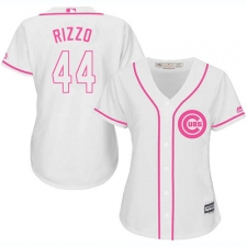 Women's Majestic Chicago Cubs #44 Anthony Rizzo Replica White Fashion MLB Jersey