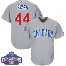 Youth Majestic Chicago Cubs #44 Anthony Rizzo Authentic Grey Road 2016 World Series Champions Cool Base MLB Jersey