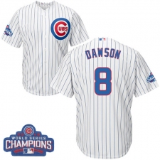 Youth Majestic Chicago Cubs #8 Andre Dawson Authentic White Home 2016 World Series Champions Cool Base MLB Jersey