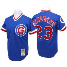 Men's Mitchell and Ness Chicago Cubs #23 Ryne Sandberg Authentic Blue Throwback MLB Jersey