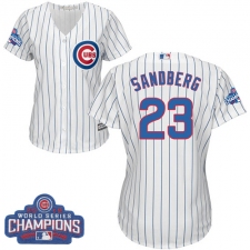 Women's Majestic Chicago Cubs #23 Ryne Sandberg Authentic White Home 2016 World Series Champions Cool Base MLB Jersey