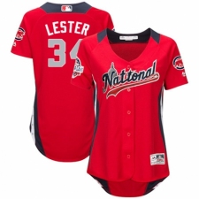 Women's Majestic Chicago Cubs #34 Jon Lester Game Red National League 2018 MLB All-Star MLB Jersey