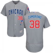 Men's Majestic Chicago Cubs #38 Carlos Zambrano Grey Road Flex Base Authentic Collection MLB Jersey