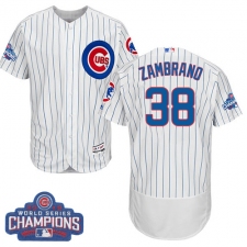 Men's Majestic Chicago Cubs #38 Carlos Zambrano White 2016 World Series Champions Flexbase Authentic Collection MLB Jersey