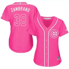 Women's Majestic Chicago Cubs #38 Carlos Zambrano Replica Pink Fashion MLB Jersey