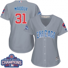 Women's Majestic Chicago Cubs #31 Greg Maddux Authentic Grey Road 2016 World Series Champions Cool Base MLB Jersey