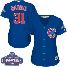 Women's Majestic Chicago Cubs #31 Greg Maddux Authentic Royal Blue Alternate 2016 World Series Champions Cool Base MLB Jersey