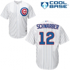 Women's Majestic Chicago Cubs #12 Kyle Schwarber Replica White/Blue Strip MLB Jersey