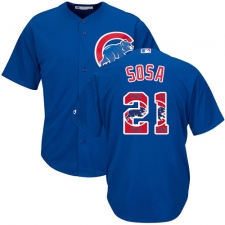 Men's Majestic Chicago Cubs #21 Sammy Sosa Authentic Royal Blue Team Logo Fashion Cool Base MLB Jersey