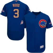 Men's Majestic Chicago Cubs #3 David Ross Royal Blue 2017 Gold Champion Flexbase Authentic Collection MLB Jersey