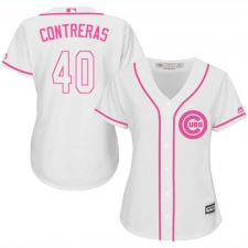 Women's Majestic Chicago Cubs #40 Willson Contreras Replica White Fashion MLB Jersey