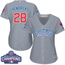 Women's Majestic Chicago Cubs #28 Kyle Hendricks Authentic Grey Road 2016 World Series Champions Cool Base MLB Jersey