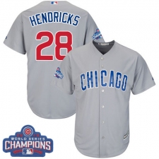 Youth Majestic Chicago Cubs #28 Kyle Hendricks Authentic Grey Road 2016 World Series Champions Cool Base MLB Jersey