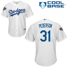 Youth Majestic Los Angeles Dodgers #31 Joc Pederson Authentic White Home Cool Base 2018 World Series MLB Jersey