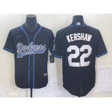 Men's Los Angeles Dodgers #22 Clayton Kershaw Black Cool Base Stitched Baseball Jersey1