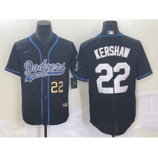 Men's Los Angeles Dodgers #22 Clayton Kershaw Number Black Cool Base Stitched Baseball Jersey