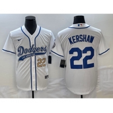 Men's Los Angeles Dodgers #22 Clayton Kershaw Number White Cool Base Stitched Baseball Jersey